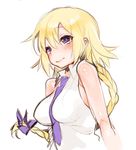  bad_id bad_pixiv_id bare_shoulders blonde_hair blush braid casual fate/apocrypha fate_(series) jeanne_d'arc_(fate) jeanne_d'arc_(fate)_(all) long_hair lowres nito_(siccarol) purple_eyes single_braid sleeveless solo 