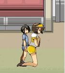  1boy 1girl animated animated_gif ass brown_hair buttjob kariyume looking_back lowres penis pixel_art zinger_(excess_m) 
