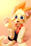  big_eyes blue_eyes blush clothing cute dagasi hindpaw hoodie kemono open_mouth pants pawpads paws pixiv presenting solo spreading teeth whiskers 