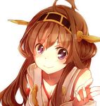  asuku_(69-1-31) bare_shoulders blush breasts brown_hair detached_sleeves double_bun hair_ornament hairband headgear japanese_clothes kantai_collection kongou_(kantai_collection) long_hair nontraditional_miko purple_eyes small_breasts solo 