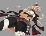  amami_amayu ammunition black_hair blonde_hair blush breasts budget_sarashi dark_skin fingerless_gloves glasses gloves headgear kantai_collection large_breasts long_hair looking_at_viewer lying musashi_(kantai_collection) pointy_hair red_eyes sarashi shiny shiny_skin skirt solo thigh_strap thighhighs twintails 