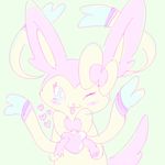  blue_background blush eeveelution looking_at_viewer nintendo one_eye_closed plain_background pok&#233;mon pok&eacute;mon sylveon tongue tongue_out video_games wink 