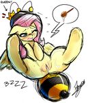  bee blush crown cum cum_everywhere cyan_eyes equine female fluttershy_(mlp) friendship_is_magic fur hair horse insect long_hair mammal messy my_little_pony one_eye_closed open_mouth pegasus pink_hair plain_background pony pussy signature solo spread_legs spreading starykrow white_background wings yellow_fur 