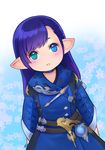  aqua_eyes blue_eyes blush choker coat final_fantasy final_fantasy_xiv floral_background heterochromia lalafell long_hair pointy_ears purple_hair takatsuki_kahiro 