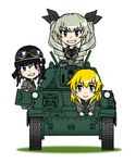  anchovy anzio_military_uniform black_shirt blonde_hair blush bow braid carpaccio carro_armato_m15/42 caterpillar_tracks commentary dress_shirt drill_hair enter_enter_mission! girls_und_panzer graphite_(medium) green_eyes green_hair grey_jacket ground_vehicle hair_bow helmet jacket long_hair long_sleeves military military_uniform military_vehicle millipen_(medium) mixed_media motor_vehicle multiple_girls necktie oosaka_kanagawa pepperoni_(girls_und_panzer) purple_hair red_eyes shirt shoulder_belt smile tank third-party_edit traditional_media twin_drills twintails uniform very_long_hair 