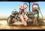  character clothed clothing desert duo eye_patch eyewear female gas_station glasses glenda green_skin horn jassbefrold lucy mammal mechanic motorcycle pig porcine pose red_eyes signature skimpy wrench 