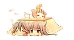  :&lt; :3 =_= animal_ears cat_ears cat_tail chibi food fruit kemonomimi_mode kill_la_kill kiryuuin_satsuki kotatsu mandarin_orange mankanshoku_mako march-bunny matoi_ryuuko multiple_girls on_table saliva sleeping table tail under_kotatsu under_table 