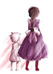  2girls apron barefoot braid full_body height_difference holding_hands maid maid_(.flow) multiple_girls night_(nightmargin) petticoat sabitsuki short_hair standing white_hair younger 