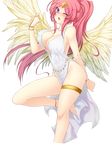  angel_wings blush breasts cleavage eos_(uncraft_me!) female hair_ornament pink_eyes pink_hair uncraft_me! wings wink 