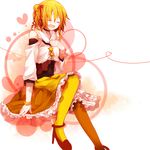  blonde_hair closed_eyes heart highres kagerou_project kisaragi_momo kuzukiri_shion long_hair pantyhose side_ponytail smile solo star string yellow_legwear 