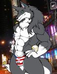  &lt;3 abs absurd_res biceps brown_fur bulge canine chest_tuft colored fur hi_res inks male mammal muscles nipples pecs smile solo standing thong topless tuft walter_sache wolf 