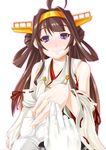  1girl admiral_(kantai_collection) ahoge bare_shoulders brown_hair detached_sleeves double_bun hair_ornament hairband headgear hissa_yossa japanese_clothes jewelry kantai_collection kongou_(kantai_collection) long_hair nontraditional_miko open_mouth pov proposal putting_on_jewelry ribbon-trimmed_sleeves ribbon_trim ring skirt smile solo_focus tears thighhighs wedding_band 