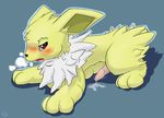  animal_genitalia blush canine canine_penis eeveelution erection feral fur jolteon male mammal nintendo open_mouth penis pink_penis pok&#233;mon pok&eacute;mon precum simple_background video_games vswitch white_fur 