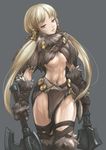  abs axe barbarian battle_axe blonde_hair boots breasts cape dual_wielding fantasy fingerless_gloves fur_cape gloves hair_tubes holding jitome knee_boots loincloth long_hair mace medium_breasts navel no_bra original pelvic_curtain purple_eyes solo thigh_strap tie_baihe twintails underboob weapon 