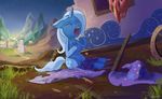  blue_fur blue_hair building crying equine female feral friendship_is_magic fur grass hair hat horn horse kuang-han mammal my_little_pony outside pony sitting solo tears trixie_(mlp) two_tone_hair unicorn wizard_hat 