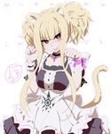  akata_itsuki alternate_costume animal_ears aoki_hagane_no_arpeggio apron arm_garter blonde_hair blush cat_ears cat_tail choker dress enmaided fang kemonomimi_mode kongou_(aoki_hagane_no_arpeggio) long_hair looking_at_viewer maid maid_apron nose_blush open_mouth out_of_character partially_translated paw_pose personification red_eyes ribbon sketch solo sweat sweatdrop tail translation_request twintails very_long_hair white_background wrist_ribbon 