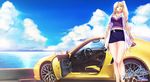  blonde_hair breasts car cleavage clouds grisaia_no_kajitsu harudera_yuria hozumi_kaoru long_hair skirt sky 