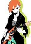  bangs electric_guitar flat_color green_eyes guitar hoshizora_rin instrument jacket love_live! love_live!_school_idol_project music orange_hair playing_instrument plectrum punk short_hair tomboy vice_(kuronekohadokoheiku) 