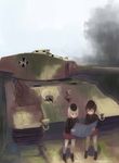  artist_name brown_hair caterpillar_tracks dated day emblem faux_traditional_media garrison_cap girls_und_panzer grey_hair ground_vehicle hat highres iron_cross itsumi_erika kanokoga kuromorimine_(emblem) kuromorimine_military_uniform map military military_uniform military_vehicle motor_vehicle multiple_girls nishizumi_maho pleated_skirt short_hair skirt tank tiger_ii uniform 