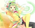  :d bad_id bad_pixiv_id bow cosplay crossover cure_lovely cure_lovely_(cosplay) double_v goggles goggles_on_head green_eyes green_hair gumi hair_bow happinesscharge_precure! hood hoodie lollipop_hip_hop mismatched_footwear nakajima_megumi open_mouth panties pantyshot pantyshot_(sitting) precure seiyuu_connection short_hair shovelwell sitting skirt smile solo thighhighs underwear v vocaloid white_panties 