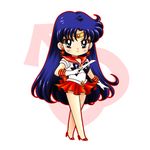  back_bow bare_legs bishoujo_senshi_sailor_moon black_eyes black_hair bow choker earrings elbow_gloves expressionless full_body gloves high_heels hino_rei jewelry long_hair magical_girl mars_symbol official_style pleated_skirt pluco red_sailor_collar red_skirt ribbon sailor_collar sailor_mars sailor_senshi_uniform skirt solo standing tiara white_background white_gloves 