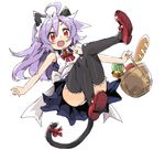  ahoge angelo_(gomahangetsu) animal_ears apron basket black_legwear blush bread cat_ears cat_tail cornet-san_(angelo) flats food knees_together_feet_apart lavender_hair mary_janes open_mouth original red_eyes ribbon shoes skirt solo tail tail_ribbon thighhighs 