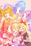  aida_mana blue_eyes blue_hair bow brown_hair choker closed_eyes copyright_name cure_ace cure_diamond cure_heart cure_rosetta cure_sword dokidoki!_precure double_bun flower green_choker hair_bow hair_flower hair_ornament hair_ribbon heart heart_hands highres hishikawa_rikka kenzaki_makoto long_hair madoka_aguri magical_girl multiple_girls ponytail precure puffy_sleeves purple_choker purple_eyes purple_hair red_eyes red_hair regina_(dokidoki!_precure) ribbon short_hair smile spade_hair_ornament twintails xiningjiang yotsuba_alice 