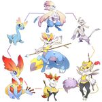  anthro blue_eyes braixen canine claws fak&#233;mon female fennec feral flat_chested fox fusion group hexafusion hybrid ken_sugimori mammal mienshao nintendo official_art plain_background pok&#233;mon pok&eacute;mon polearm red_eyes slugbox staff taur video_games white_background wide_hips 