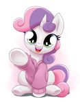 clothing cub cute equine female feral friendship_is_magic fur green_eyes hair happy hoodie hooves horn horse looking_at_viewer mammal my_little_pony plain_background pony sitting solo stoic5 sweetie_belle_(mlp) two_tone_hair unicorn white_background white_fur young 