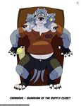  alpha_channel angry anthro biceps black_nose bulge canine cerberus chubby claws clothed clothing digitigrade dog door kobi_lacroix male mammal multi_head multiple_tails musclegut name_tag plain_background scared sharp_teeth shorts standing teeth toe_claws transparent_background worried 