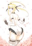  ass back backless_outfit blonde_hair blue_eyes breasts cat_with_a_brush dead_or_alive dead_or_alive_5 detached_sleeves fingerless_gloves frills garters gloves hair_ribbon leotard long_hair marie_rose ribbon small_breasts solo thighhighs twintails wide_hips 