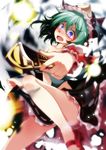  bad_id bad_pixiv_id blue_eyes blush green_hair hat highres looking_at_viewer open_mouth rod_of_remorse s-syogo shiki_eiki short_hair skirt solo topless touhou wardrobe_malfunction 