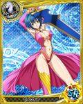  arms_up blue_hair breasts brown_eyes card_(medium) center_opening chess_piece cleavage dress hair_ribbon high_school_dxd jewelry knight_(chess) large_breasts looking_at_viewer navel necklace official_art ribbon short_hair solo sword trading_card weapon xenovia_quarta 
