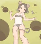  :&lt; animal_ears bra brown_eyes brown_hair fur lying mimizubare mouse mouse_ears mouse_tail one-piece_tan original panties short_hair solo strapless strapless_bra tail tan tanline underwear underwear_only 