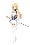  blonde_hair boots breastplate breasts elbow_gloves gloves highres knight large_breasts long_hair nehani_(tworship) original pleated_skirt red_eyes simple_background skirt solo sword thigh_boots thigh_cutout thighhighs weapon white_background white_gloves white_legwear zettai_ryouiki 