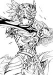  armor feathers greyscale helmet lenneth_valkyrie monochrome pom_(nekojita) solo sword valkyrie_profile weapon 