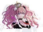  bad_id bad_pixiv_id blue_eyes breasts cleavage crown danganronpa danganronpa_1 enoshima_junko hair_ornament medium_breasts meer_rowe pink_hair solo spoilers twintails wavy_hair 