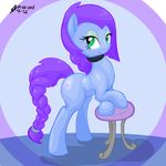  blue_fur cutie_mark equine female feral fur green_eyes hair horse mammal my_little_pony original_character pony purple_hair shinekolt solo stool 