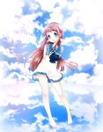  barefoot blue_eyes brown_hair dress jyuru long_hair long_legs mukaido_manaka nagi_no_asukara sailor_dress school_uniform serafuku 