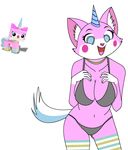  anthrofied big_breasts blue_eyes blush breasts cat clothed clothing feline female fur horn invalid_tag lego looking_at_viewer mammal open_mouth partly_clothed pink_fur plain_background skimpy socks solo the_lego_movie unikitty white_background 