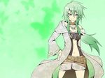 bike_shorts caam_serenity_of_gusto collar duel_monster green_eyes green_hair grimro hand_on_hip jacket jewelry long_hair looking_at_viewer midriff navel smile solo yuu-gi-ou 