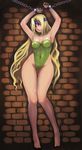  &gt;:( angry armpits arms_up bare_arms bare_legs bare_shoulders barefoot blue_headband blush body_blush breasts breasts_apart brick brick_wall celes_chere chain cleavage closed_mouth covered_navel eyebrows eyelashes feet final_fantasy final_fantasy_vi frown full_body green_leotard hair_intakes head_tilt headband highleg highleg_leotard highres johan_(johan13) knees_together_feet_apart legs leotard long_hair long_legs looking_at_viewer medium_breasts no_bra no_panties restrained shiny shiny_clothes solo standing strapless strapless_leotard teeth thigh_gap toes v-shaped_eyebrows very_long_hair wall wavy_hair wide_hips 