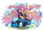  archangel_metatron_(p&amp;d) bare_shoulders blue_eyes book breasts cleavage gauntlets hino_shinnosuke long_hair looking_at_viewer magic_circle medium_breasts multiple_wings official_art pen pink_hair puzzle_&amp;_dragons solo wings 