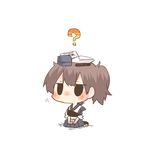  ? black_eyes blush box brown_hair chibi kaga_(kantai_collection) kantai_collection lowres mail muneate object_on_head paper rebecca_(keinelove) ribbon ring_box short_hair side_ponytail sitting solo 