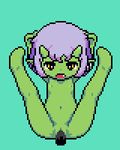  &#36196;&#20117; ?? cum green_background green_skin hair hindpaw horn looking_at_viewer loop low_res navel nude paws penetration plain_background purple_hair pussy suspension vaginal vaginal_penetration yellow_eyes young 