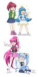  aino_megumi bad_id bad_pixiv_id blue_hair boots bow crown crying cure_lovely cure_princess fan folding_fan happinesscharge_precure! highres leg_grab long_hair magical_girl mini_crown multiple_girls open_mouth pink_bow pink_eyes pink_hair ponytail precure ribbon_(happinesscharge_precure!) shirayuki_hime skirt smile tears thigh_boots thighhighs twintails wide_ponytail y.ssanoha 