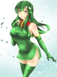  bare_shoulders elbow_gloves en_(paorasuteki) fire_emblem fire_emblem:_monshou_no_nazo gloves green_eyes green_hair green_legwear hairband long_hair open_mouth paola side_slit solo thighhighs 