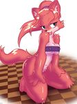  ?? anthro black_nose blue_eyes breasts canine erect_nipples female fur hair kaitou kneeling long_hair mammal nipples open_mouth pubes pussy red_fur red_hair sitting solo white_fur 