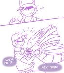  baseball_cap cocowoushi comic english fingerless_gloves gen_1_pokemon gloves hat hidden_eyes monochrome pokemon pokemon_(creature) pokemon_(game) red_(pokemon) simple_background smile twitch_plays_pokemon venomoth white_background 