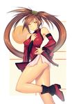  ankle_boots bare_shoulders blush boots breasts brown_eyes brown_hair chinese_clothes detached_sleeves guilty_gear highres kuradoberi_jam large_breasts long_hair mahito miniskirt skirt solo thighs very_long_hair wide_sleeves 